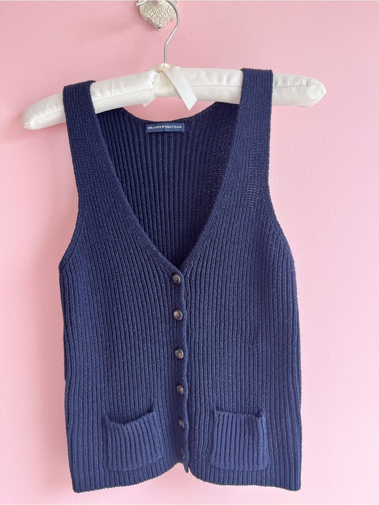 Brandy Melville Sweaters - Brandy Melville Navy Ribbed Button-Front Sweater Vest OS